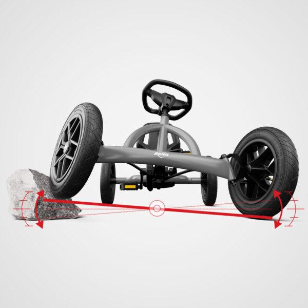 BERG Buddy pedal kart with swing axle for extra stability on uneven terrain