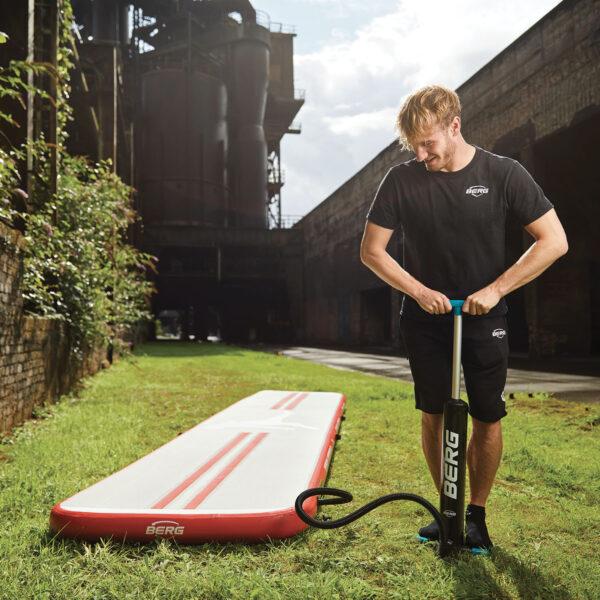 BERG AirTrack sports mat with hand pump for easy inflation anywhere