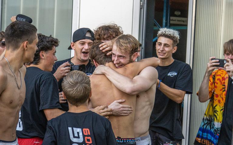 BERG Masters of Bounce trampoline scene with excited athletes after a competition