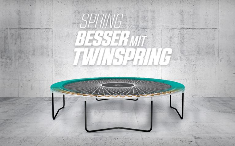 BERG Trampolin mit TwinSpring Federn und Text Springe besser mit TwinSpring