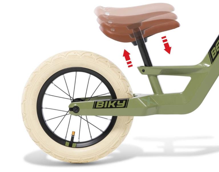 Adjustable saddle on a BERG Biky balance bike for optimal comfort