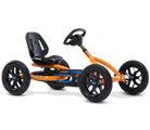 BERG Buddy B-Orange go-kart in bright orange with blue accents and durable black tires