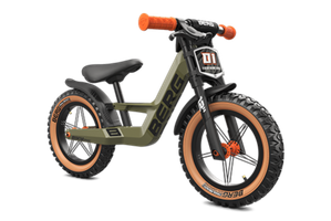 Tough BERG Biky Trail balance bike in green with off-road tires